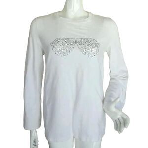 KARL LAGERFELD Tshirt, S, White Beaded Sunglasses, Long sleeve, Signed Wide cuff